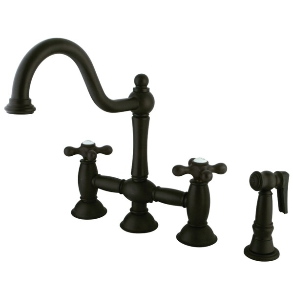 KS3795AXBS Restoration Bridge Kitchen Faucet W/ Brass Sprayer, Bronze